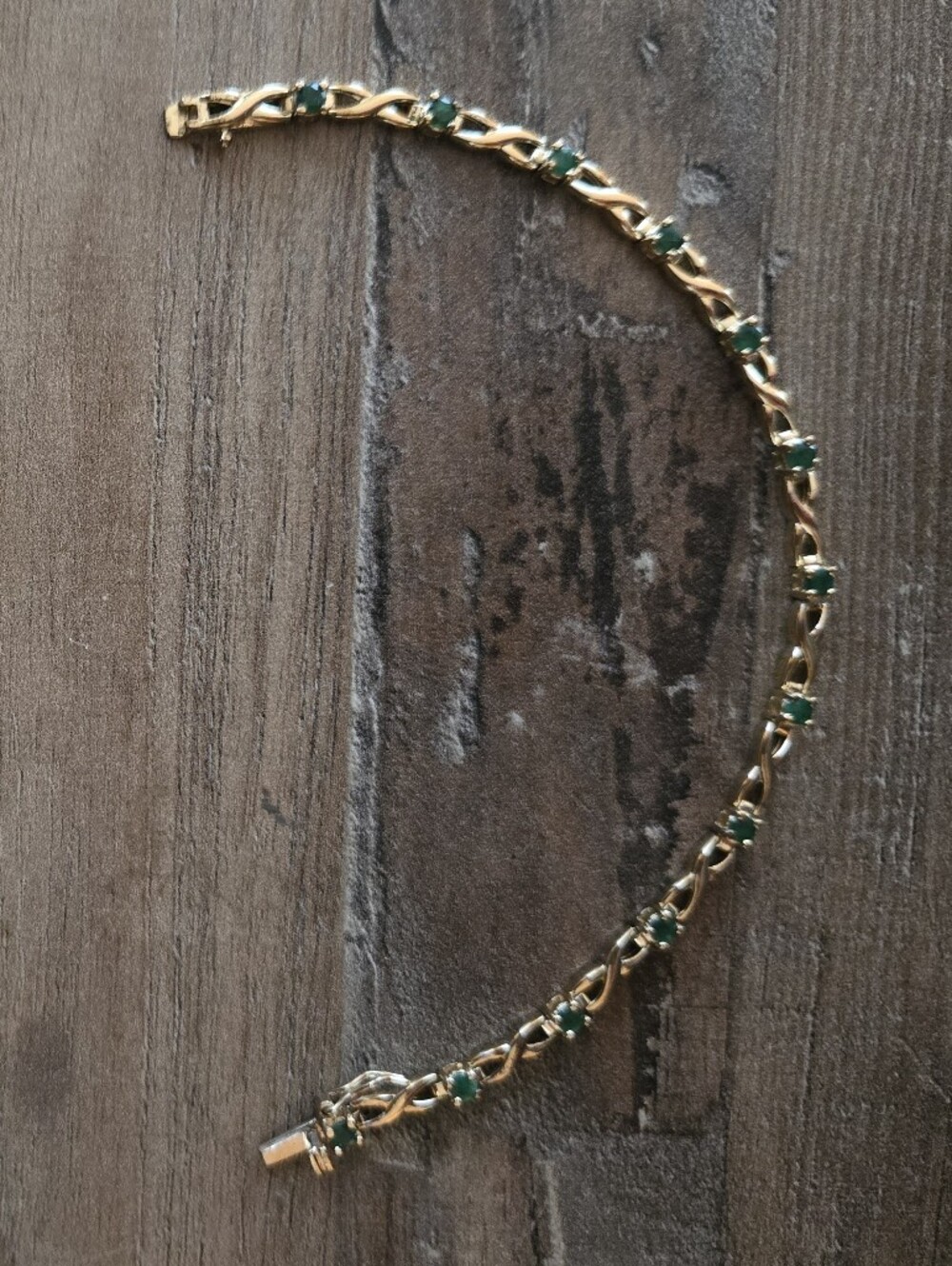 Gold Link Bracelet with Green Gemstones - Picture 2 of 4